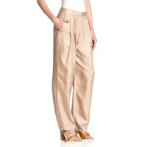 Rag & Bone Sally Silk Pleated Wide-Leg Pants in Rugby Tan
